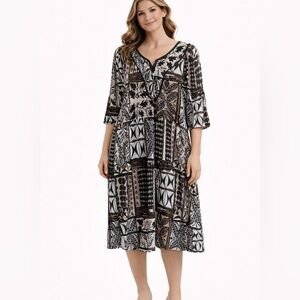 Phases 100% Cotton Tan Black White Airy Sundress